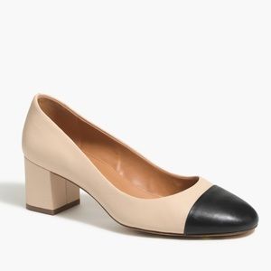 J.Crew Bryn Cap-toe Leather Block Heels in Natural | Size 7